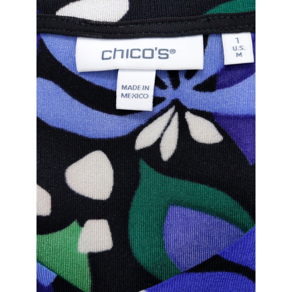 Chico's Maxi Dress Women 1 M Blue Green Floral Tropical V-Neck Short Sleeve - Picture 7 of 9